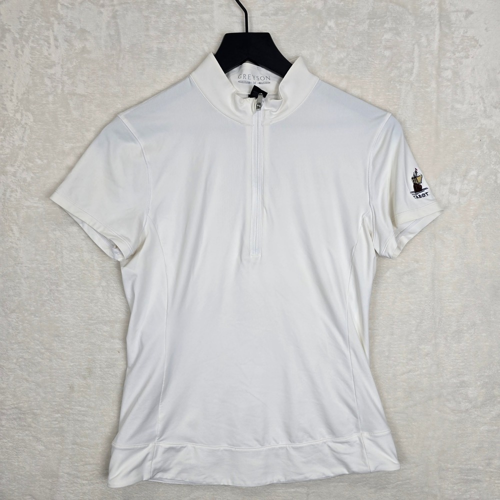 Greyson Womens White Short Sleeve Quarter Zip Golf Polo Cabot Logo Size Medium